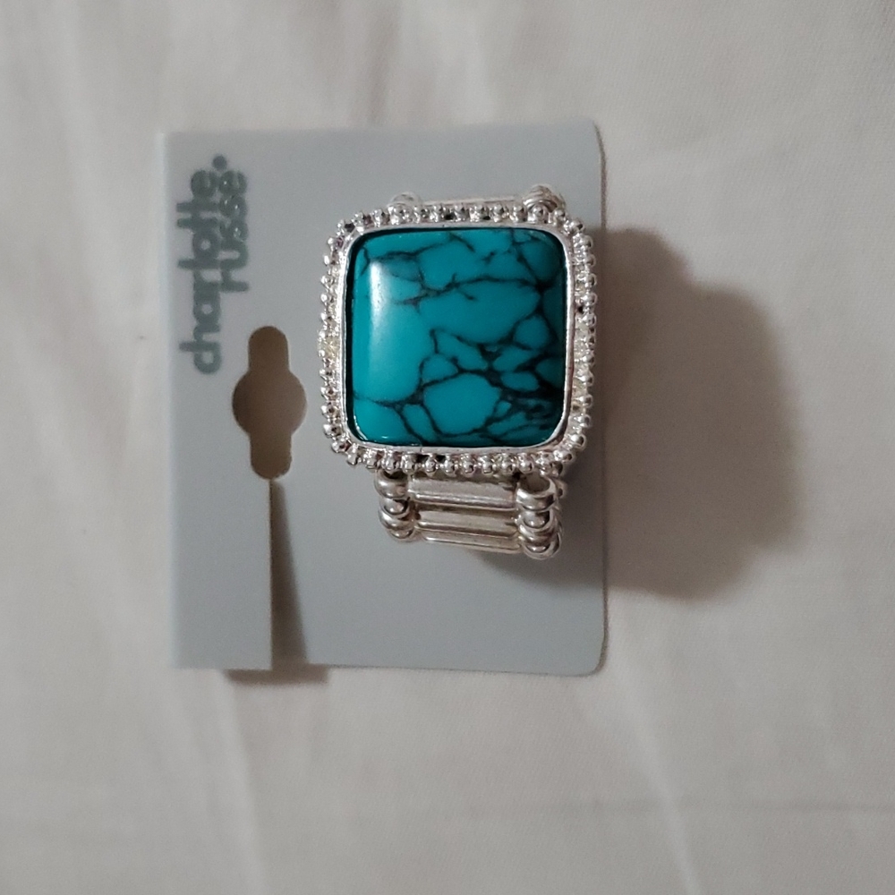 Elastic faux turquoise ring